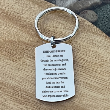 Personalized Lineman's Prayer Keychain - Customizable Back